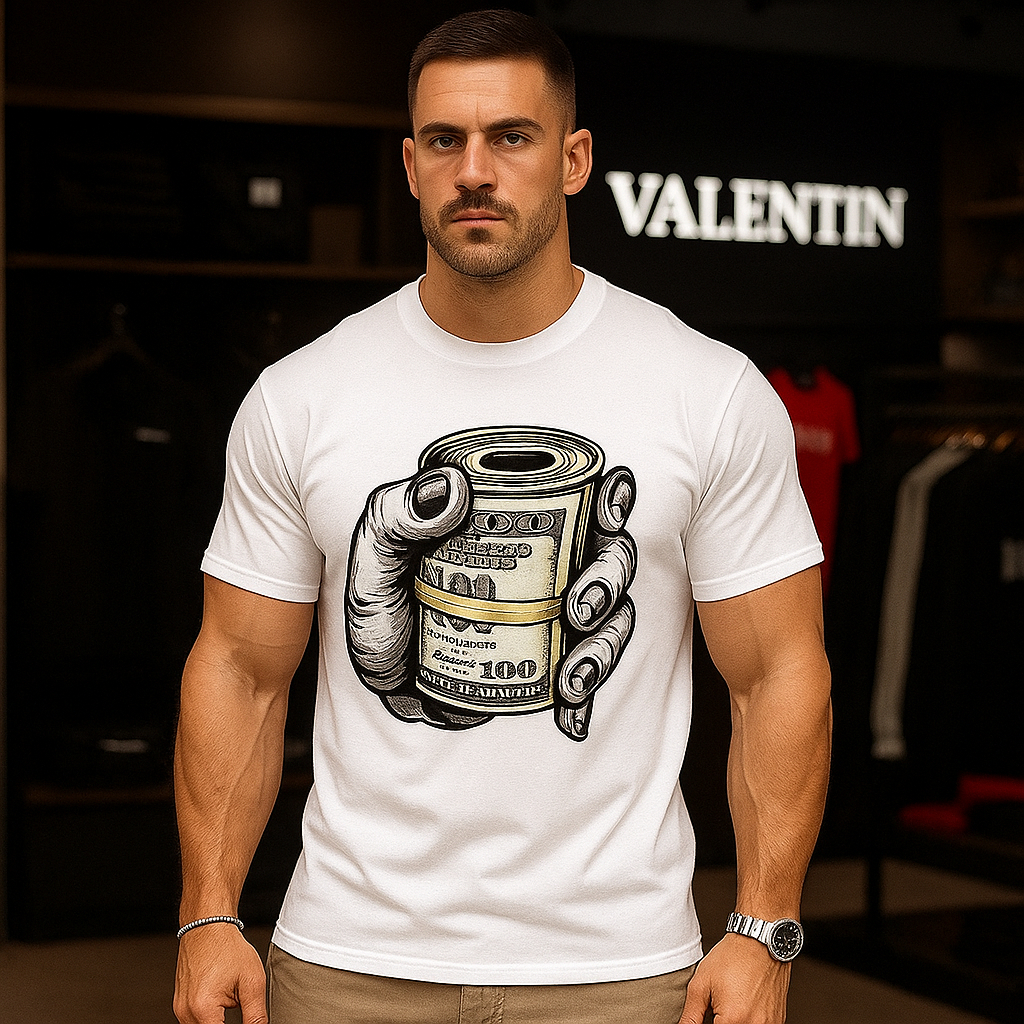 Camiseta Masculina estilosa 100% algodão Estampa Dolár Caimento Perfeito Resistente leve confortável