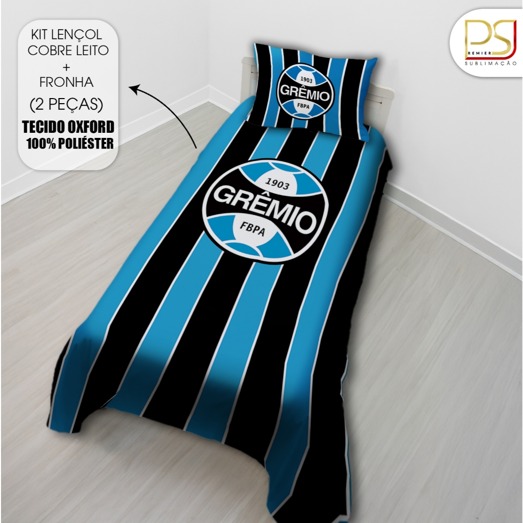 Jogo De Lençol Cobre Leito + Fronha Grêmio em Oferta na Shopee