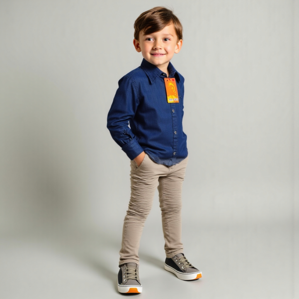 Conjunto camisa jeans manga longa + calça skine infantil menino Tam 4  A 16  anos. em Oferta na Shopee