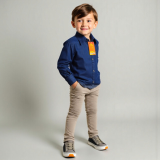 Conjunto camisa jeans manga longa + calça skine infantil menino Tam 4  A 16  anos. em Oferta na Shopee