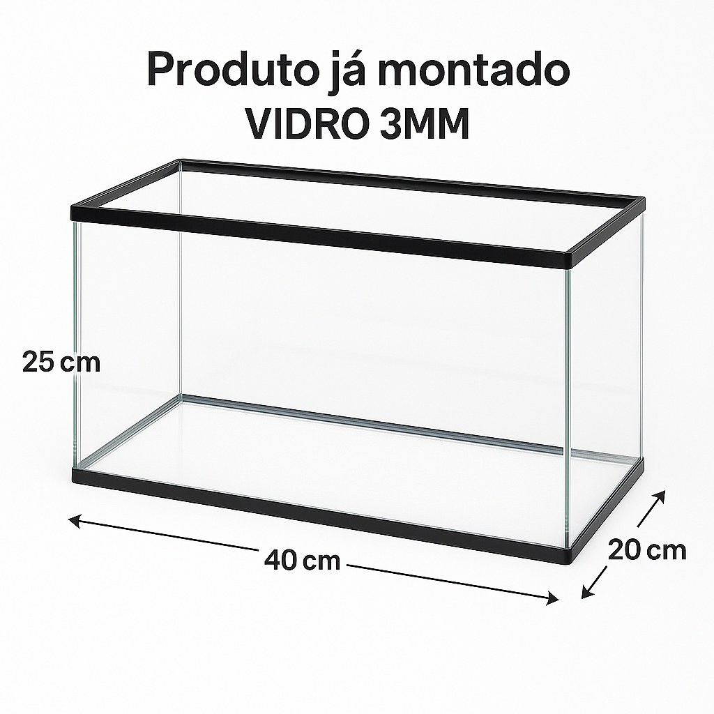 Aquário Grande vidro 3mm Comprimento 40cm largura 20cm altura 25cm aprox. 20 litros ideal para peixe em Oferta na Shopee