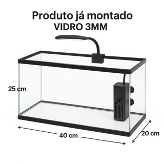 Aquário de peixes 20 Litros 40x20x25cm | Ideal para Peixes Ornamentais Vidro 3mm Produto já montado em Oferta na Shopee