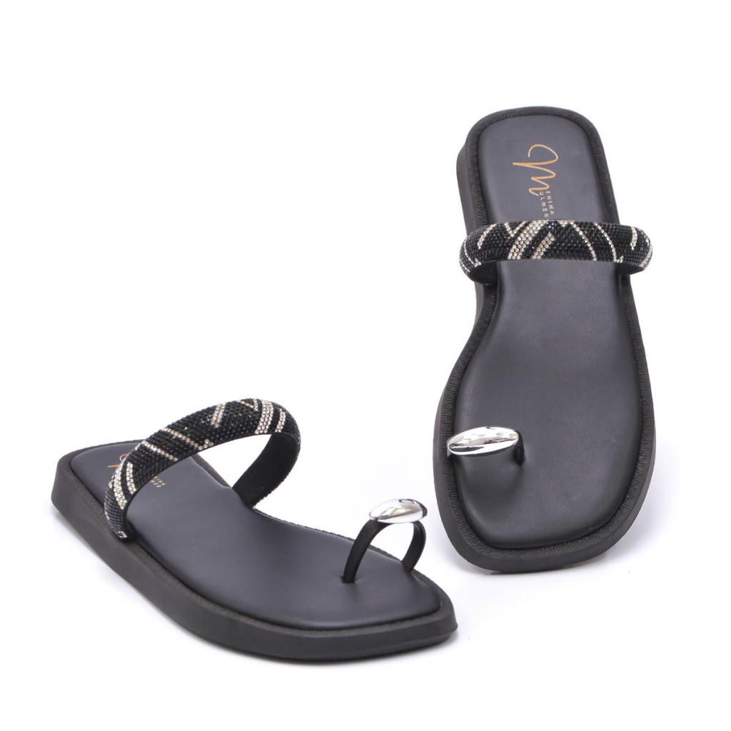 Papete Sandalia Rasteirinha Cofortavel Strass PRETO em Oferta na Shopee