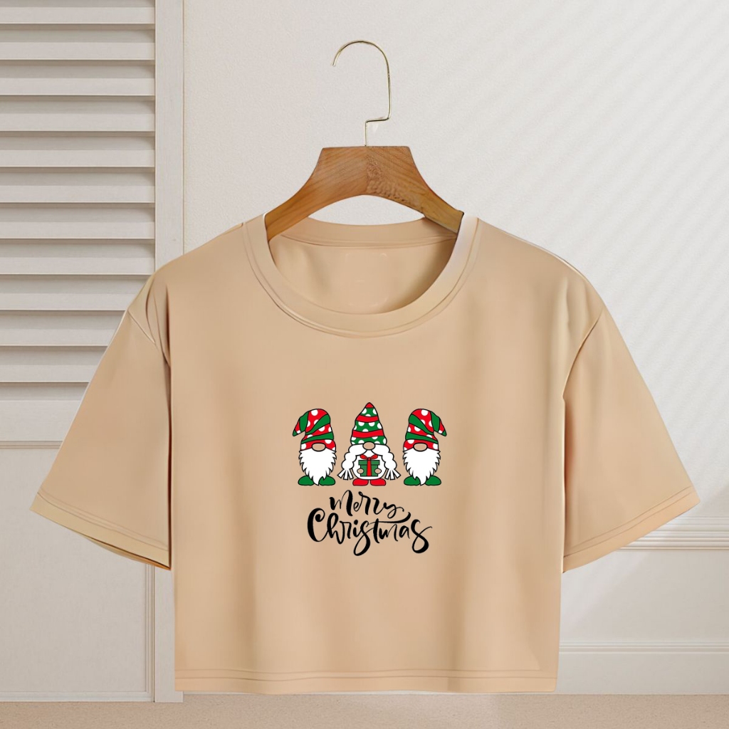Cropped Camiseta T-shirt Blusinha Feminina Algodão Natal  Merry Christmas