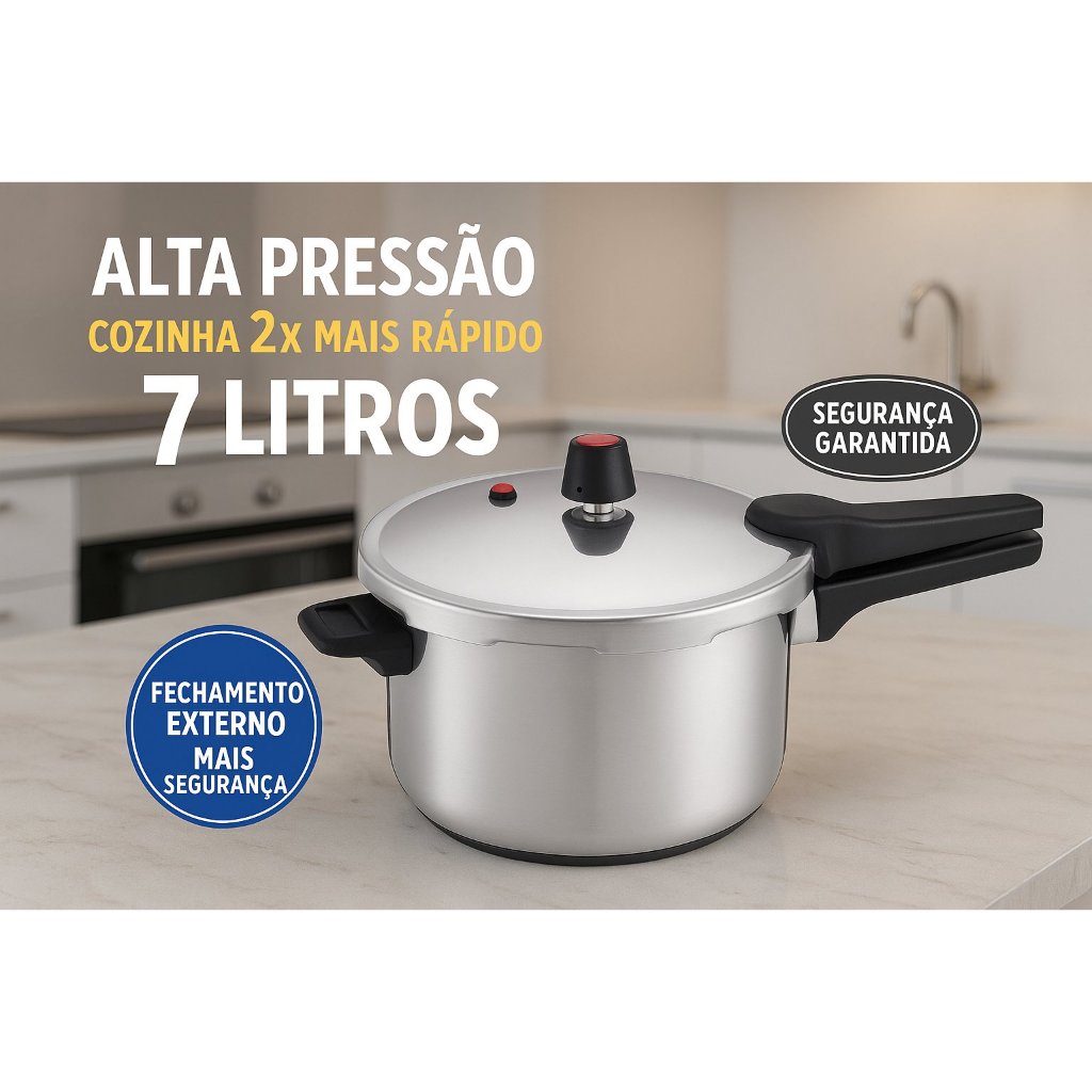 Panela Pressão Fechamento Externo 7 Litros Alta Segurança Durabilidade Cozimento Rápido