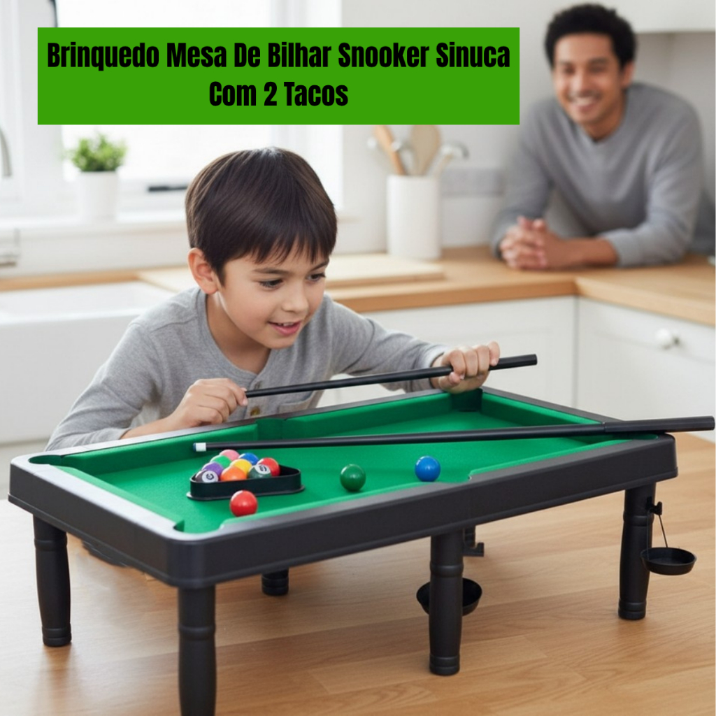 Kit Brinquedo Mesa de Bilhar Portátil Infantil e Adulto com 2 Tacos + Bolas e Acessórios Sinuca Snooker Jogo Completo
