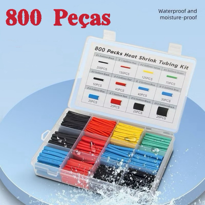 Kit 800 Peças Tubo Termo Retrátil Preto Ou Colorido Emendar Isolar Fios Cabos