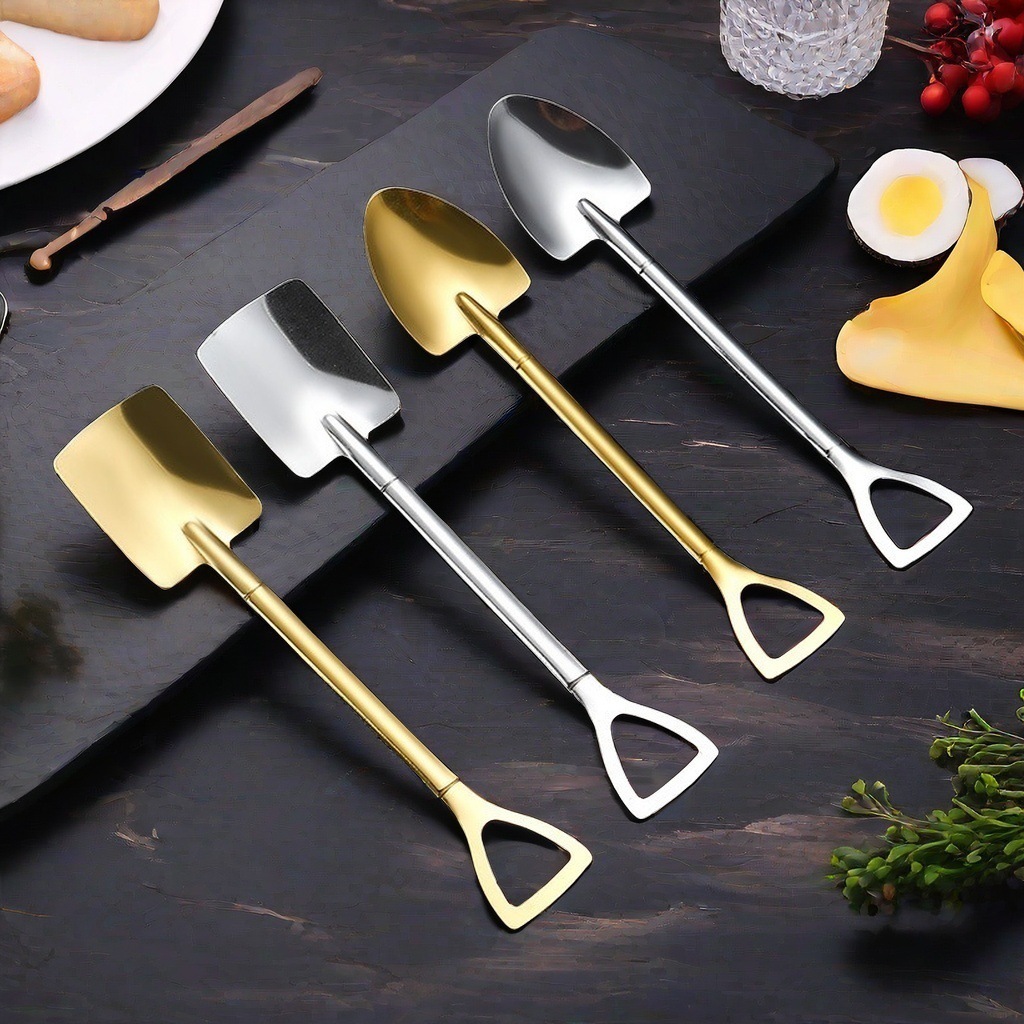 Pá de Colher de sobremesa Criativo De Aço Inoxidável Talheres De dourado Para Café em Oferta na Shopee