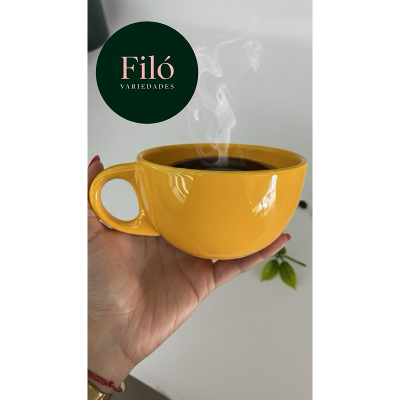 Caneca Jumbo/Grande de Cerâmica Amarela | Café, Chá e Sopas- 300ml em Oferta na Shopee