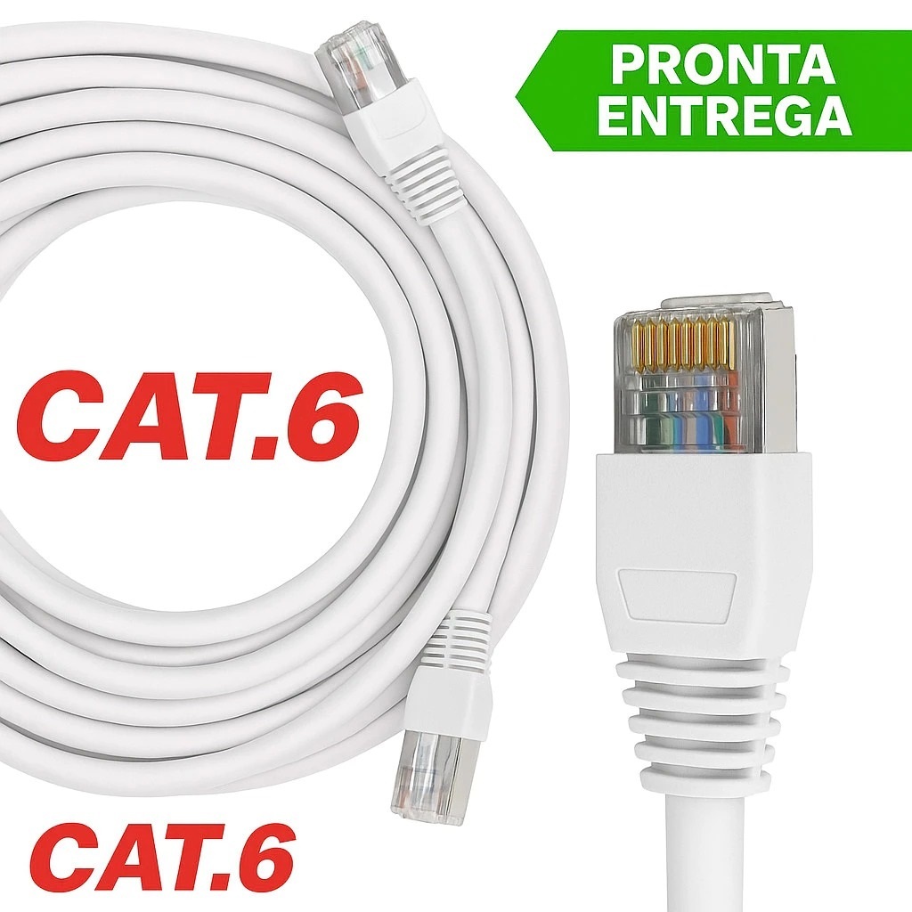 Cabo de Rede Cat6 BRANCO 1GIGA para Internet - 1M A 5M (Interno/Externo)