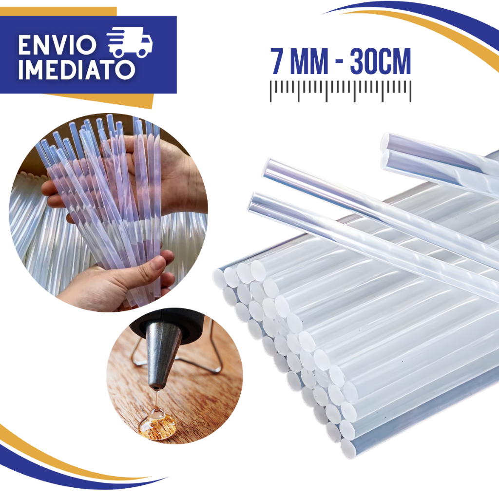 Bastão Cola Quente Super Transparente de 7 mm e 30 cm de comprimento Artesanato Profissionais Papelaria em Oferta na Shopee