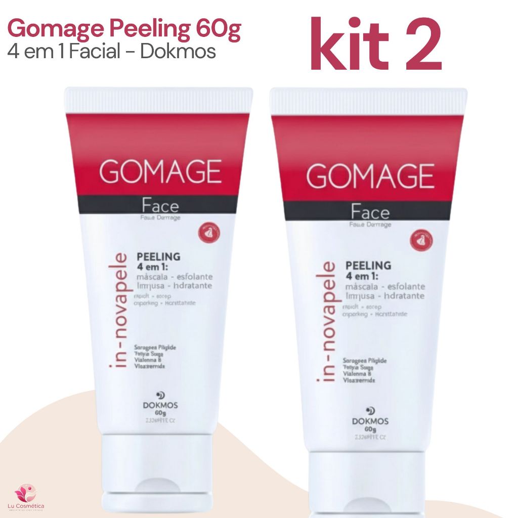 Kit 2 Gomage Peeling Facial 4 em 1 Dokmos 60g  Esfoliante  Limpeza  Hidratação  Clareador com Vitamina E