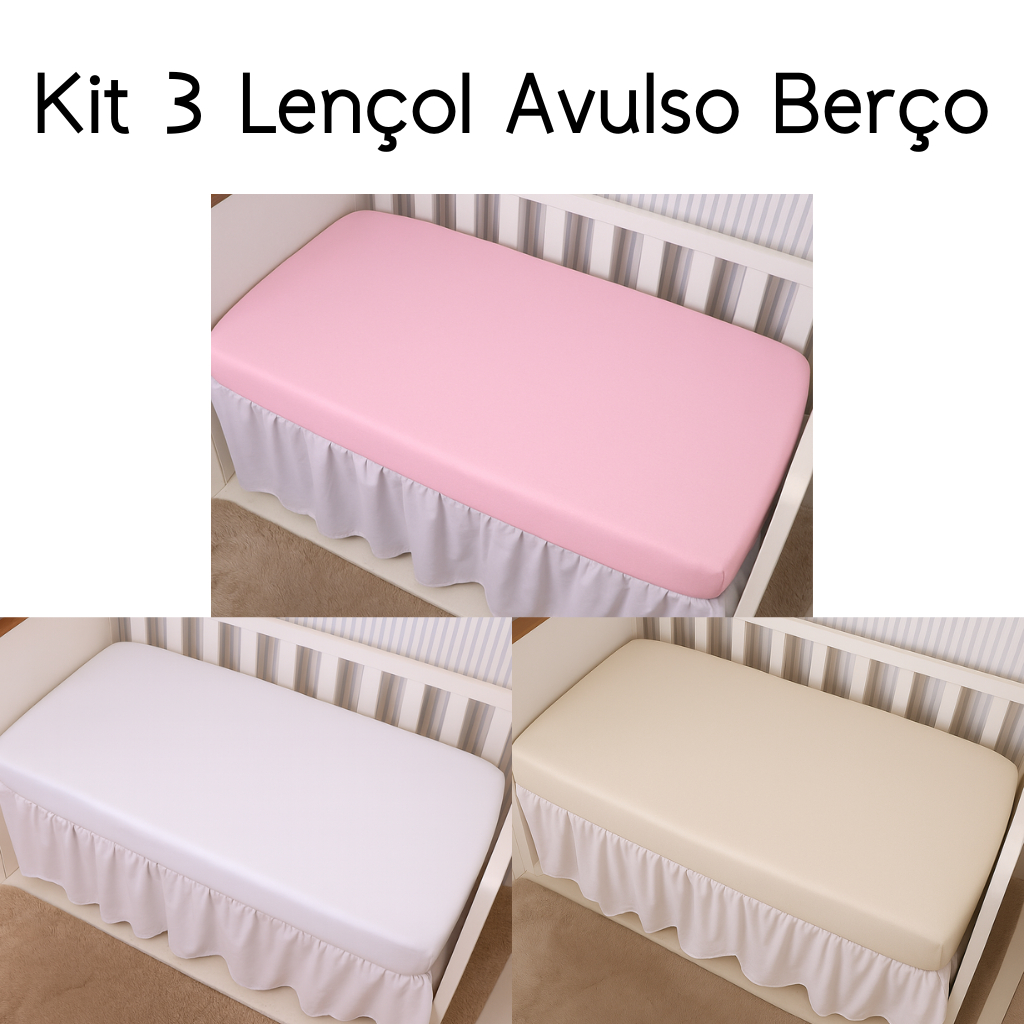 Kit 03 Lençol Berço Americano 400 Fios Com Elastico Em Toda Volta