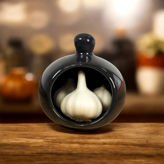 Porta Alho Em Cerâmica Preto Feito A Mão em Oferta na Shopee