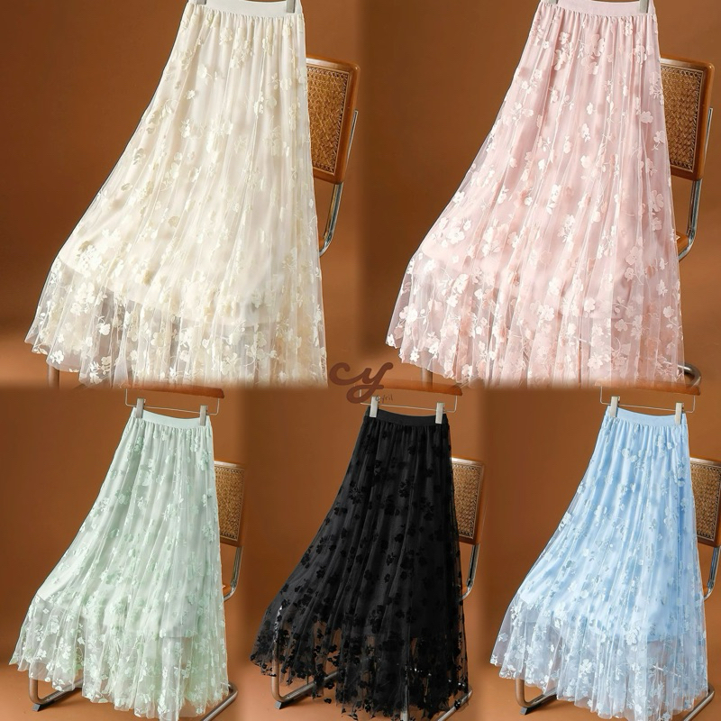 Saia Midi de Tule Bordado - Leve e Romântica, 100% Poliéster em Oferta na Shopee