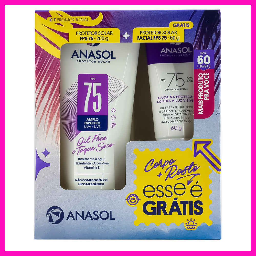 Anasol Protetor Solar Facial FPS 75 + Protetor Solar Corporal FPS 75 (Rosto sequinho e corpo hidratado. Alta proteção.)