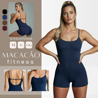 Macaquinho Fitness Academia Feminino Shorts Top Alça Suplex Forrado em Oferta na Shopee