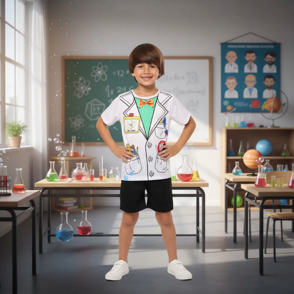 Fantasia Cientista Maluco Infantil Menino Profissão Jaleco Laboratório Férias Envio Imediato