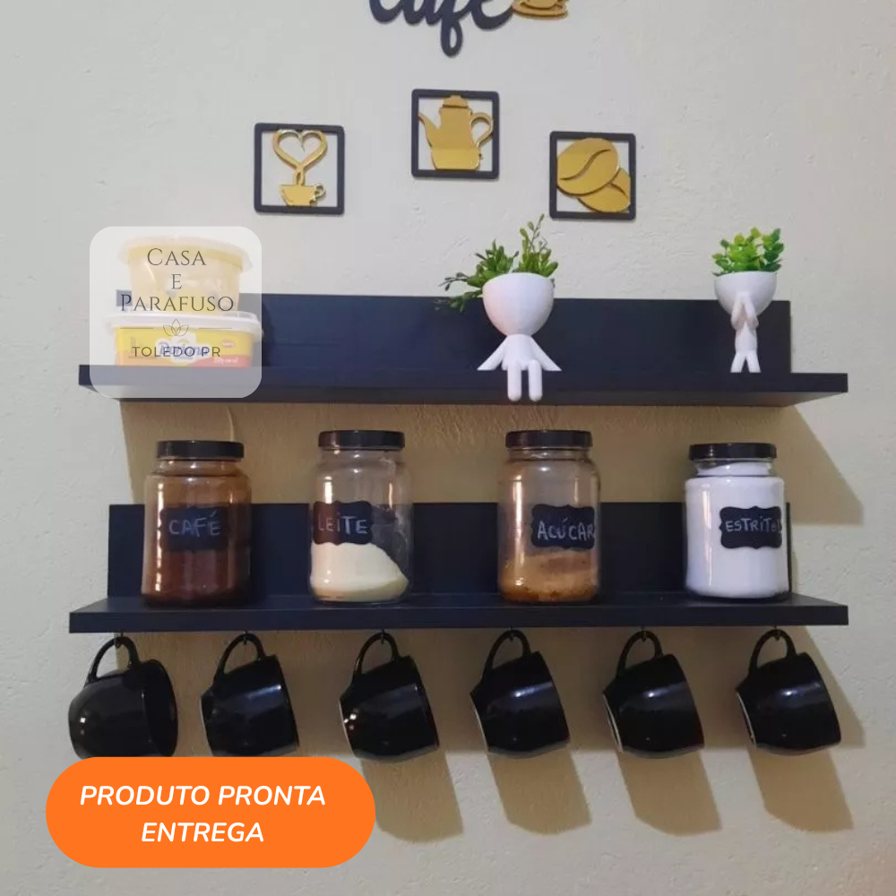 2 Prateleiras Cantinho do Café + 6 Ganchos