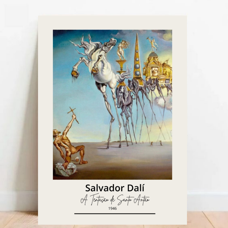 Quadro Placas Decorativas grandes artistas Salvador Dalí - A Tentação de Santo Antão com moldura