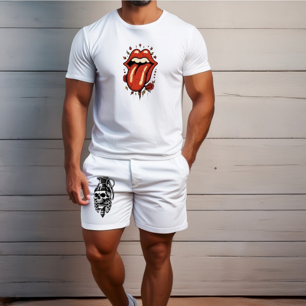 conjunto kit Camiseta camisa e Short Tectel Conjunto Masculino Estilo ROCK LANÇAMENTO