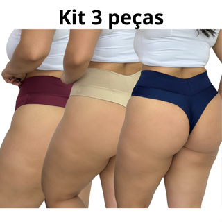 Kit 3 Calcinhas Plus Size Fio Duplo Cos Alto Modeladora Empina Bumbum Lingerie 46 ao 54 Conforto em Oferta na Shopee