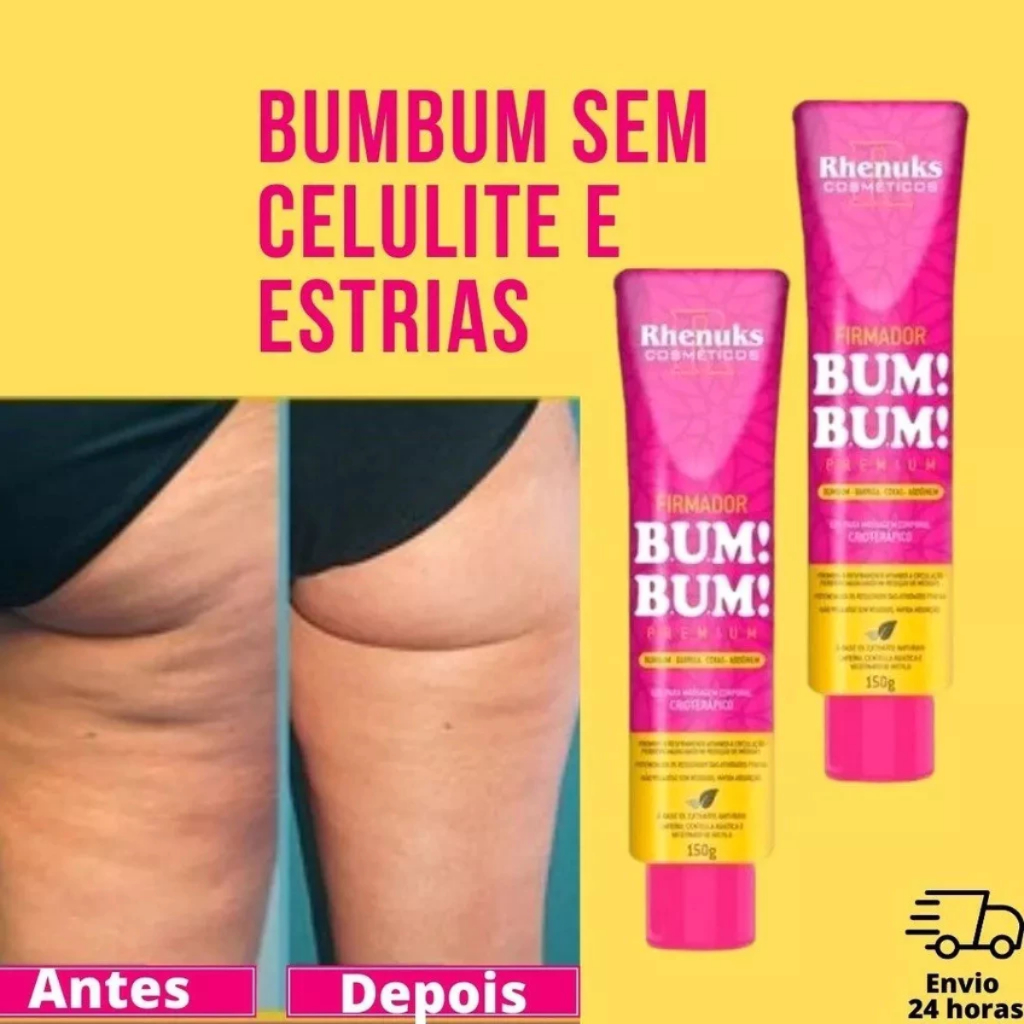 Creme BUM BUM Firmador + Creme Redutor de Medidas Pimenta Negra 200g Ativador da Circulação Firmado, Ante estria