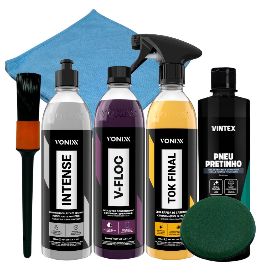 KIT SHAMPOO V FLOC CERA TOK FINAL REVITALIZADOR PLASTICO INTENSE PNEU PRETINHO em Oferta na Shopee