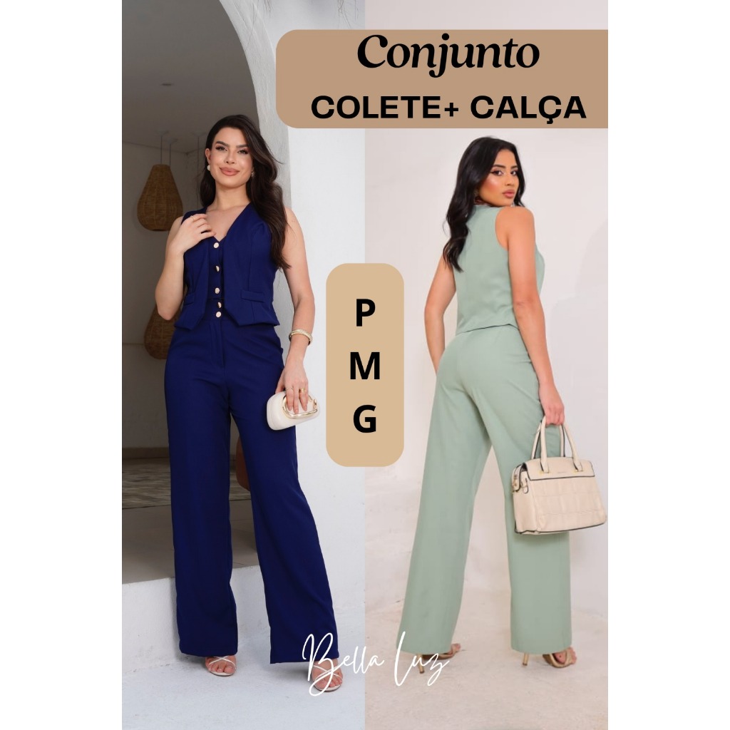 Conjunto Feminino Alfaiataria Premium – Colete com botões e Calça Elegante em Oferta na Shopee