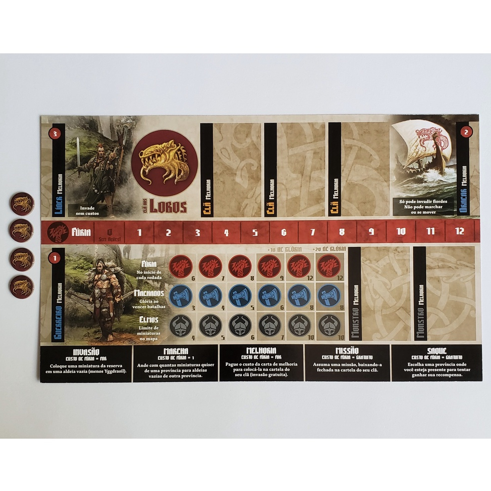 1 Cartela do Clã dos Lobos (+ 4 Fichas de Clã) - Blood Rage / RPG