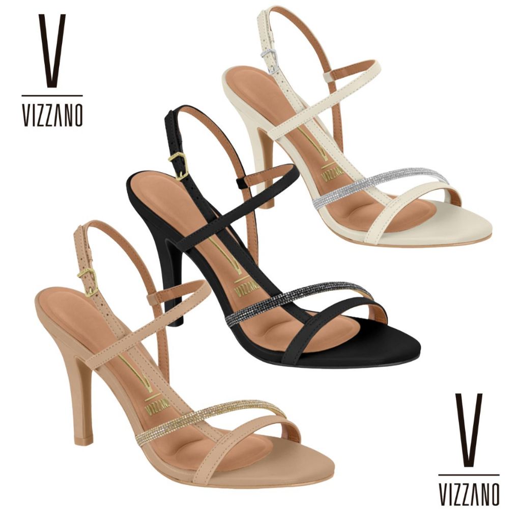 Sandália Feminina Vizzano Salto Alto Fino Strass Festa Casual em Oferta na Shopee