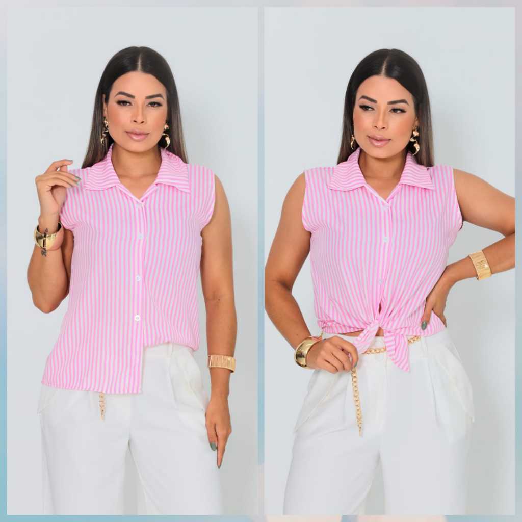 Camisa alça larga regata listrado elegante em Oferta na Shopee