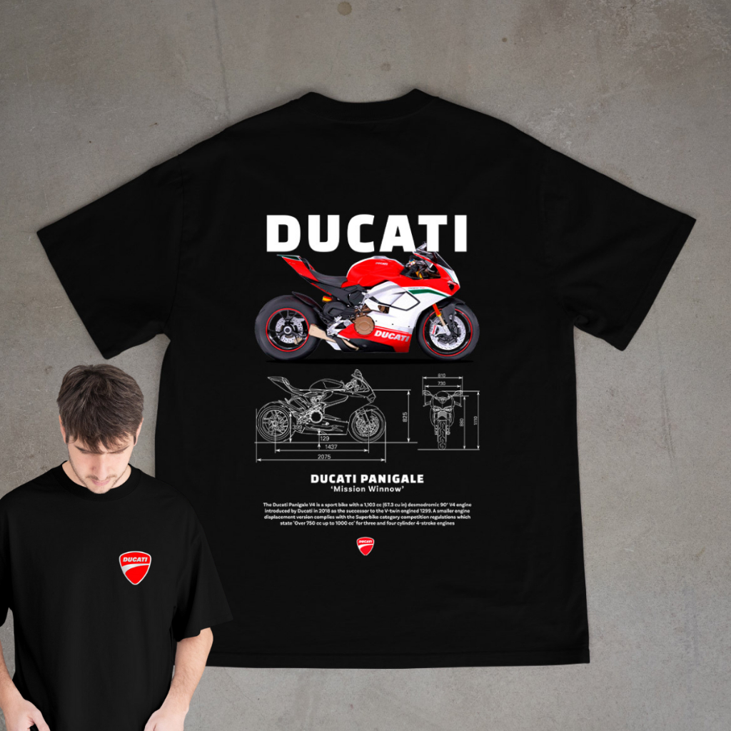 Camiseta Ducati Panigale Frente e Costas Moto 100% Algodão Unissex