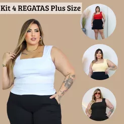 KIT 4 Blusas Regata Plus Size Gola Quadrada Veste 44 ao 52 Moda Gringa alta elasticidade curve curvy