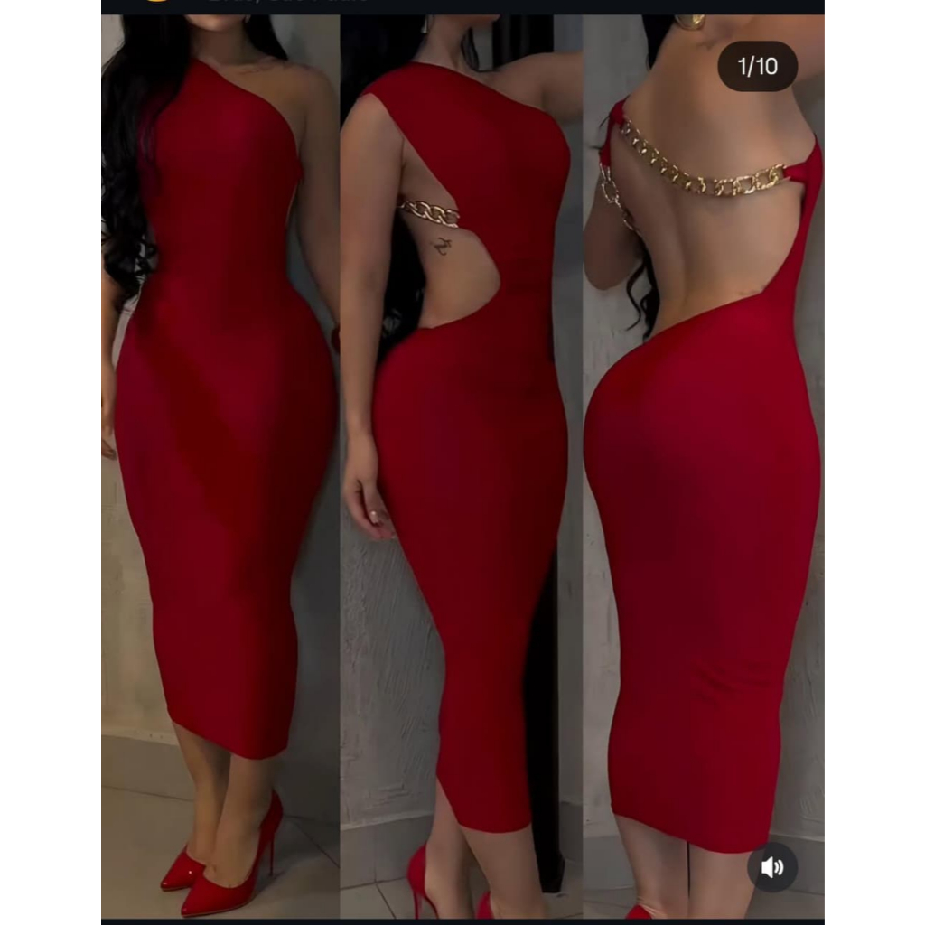 Vestido Feminino Midi com Alça Corrente Moda Blogueira Elegante Festa Tamanho Único Casual Chic 2025