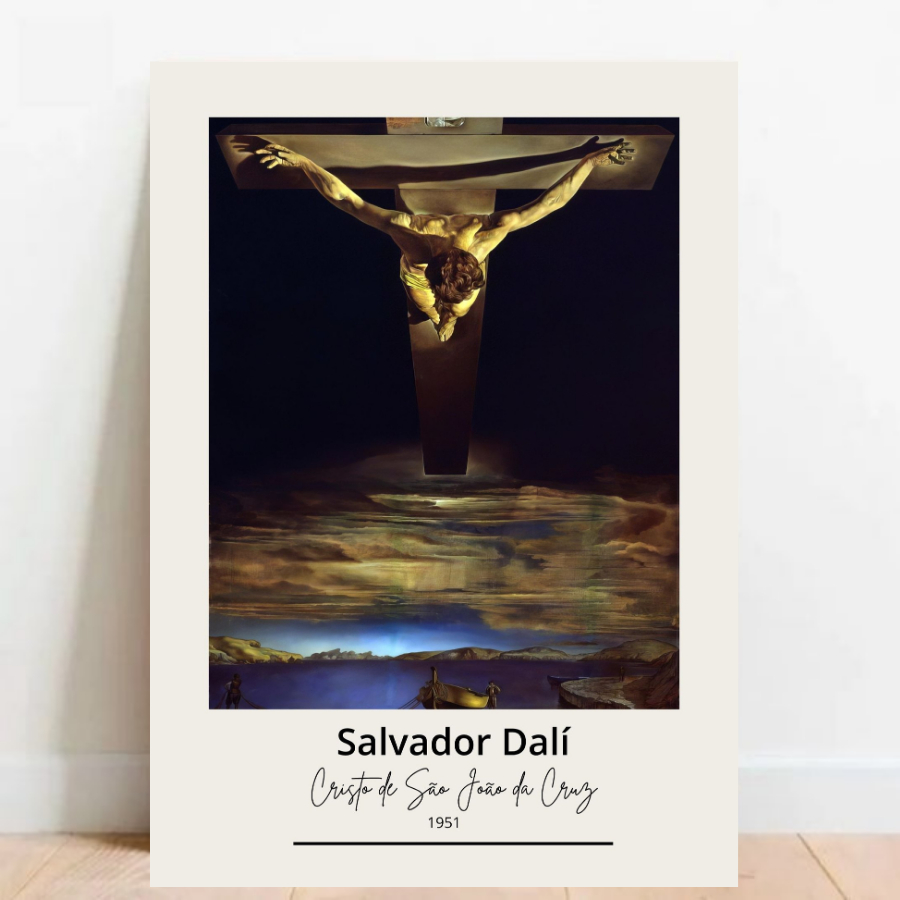 Quadro Placas Decorativas grandes artistas Salvador Dalí - Cristo de São João da Cruz com moldura