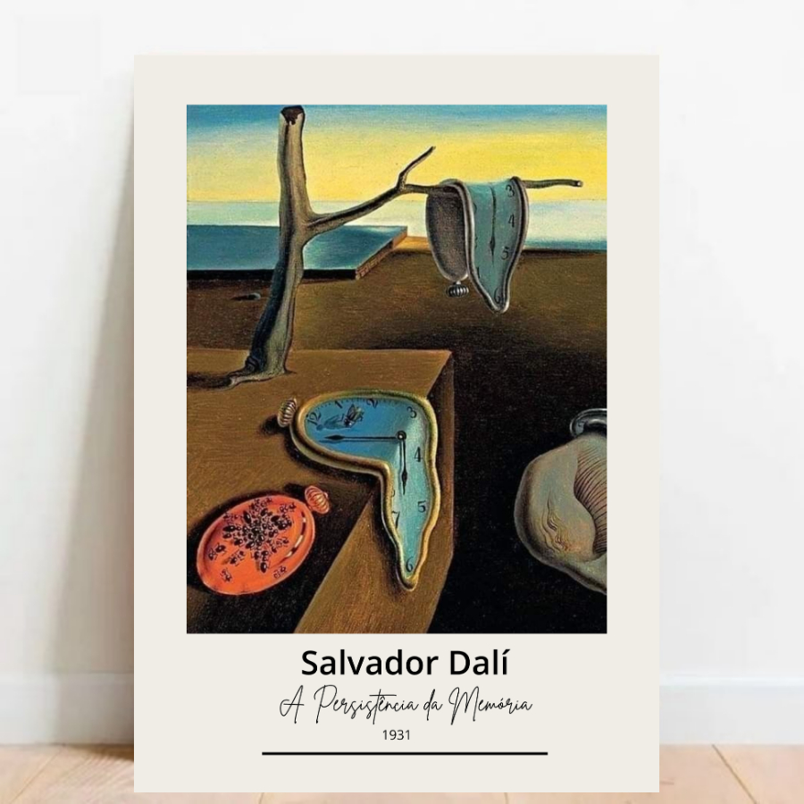 Quadro Placas Decorativas grandes artistas Salvador Dalí - A Persistência da Memória com moldura