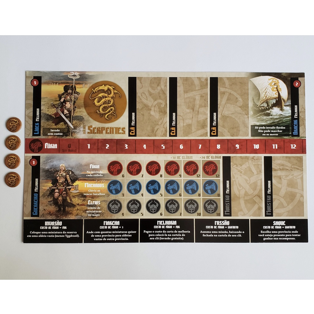 1 Cartela do Clã das Serpentes (+ 4 Fichas de Clã) - Blood Rage / RPG