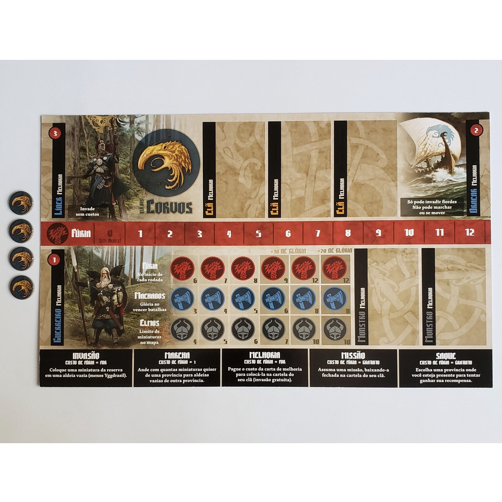 1 Cartela do Clã dos Corvos (+ 4 Fichas de Clã) - Blood Rage / RPG