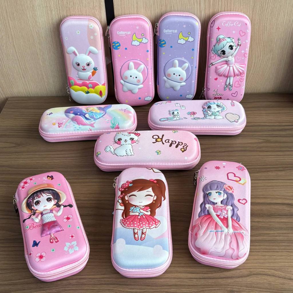 Estojo escolar infantil 3D com divisórias alto relevo  menino menina papelaria fofa em Oferta na Shopee