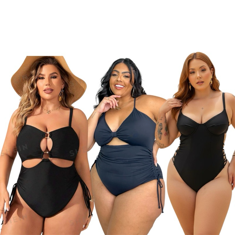 Body Maiô Plus Size Argola Decote Engana Mamãe Biquíni Para Gordinha Tamanho Grande
