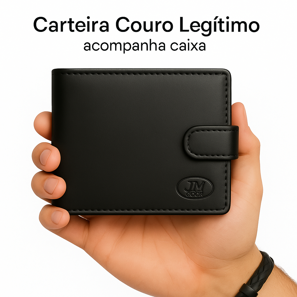 Carteira Masculina Couro Legítimo Fecho de Botão Porta Cartões e Porta Moedas Acompanha Caixinha em Oferta na Shopee