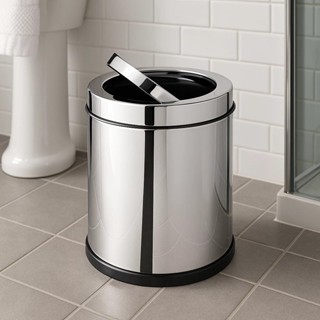 Lixeira Inox Tampa Giratória Cesto Balde Joga Sujeira Papel Recicla Escritório Banheiro Recipiente