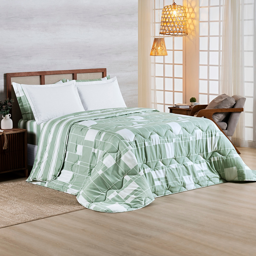 Kit 5 Peças Edredom Dupla Face + Jogo de Lençol Cama QUEEN – AFETO – 400 Fios