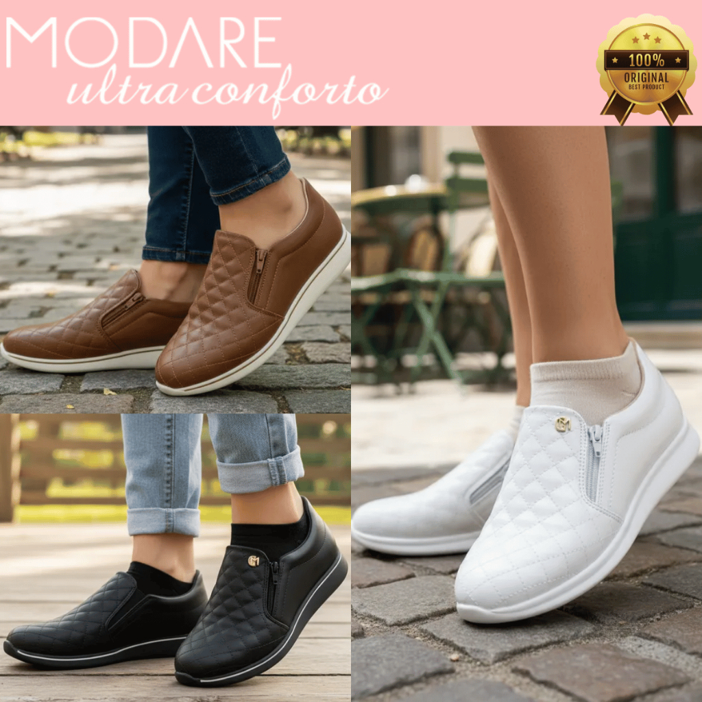 Modare Tênis Feminino Zíper Confortável Macio Slip On Calce Fácil 7358224 Original