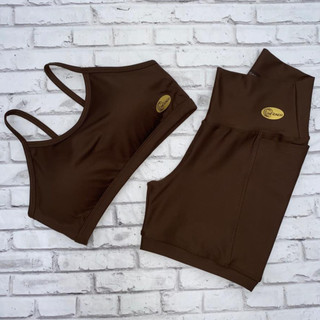 CONJUNTO FITNESS SHORTS COM BOLSO E TOP ALÇA ZERO TRANSPARENCIA