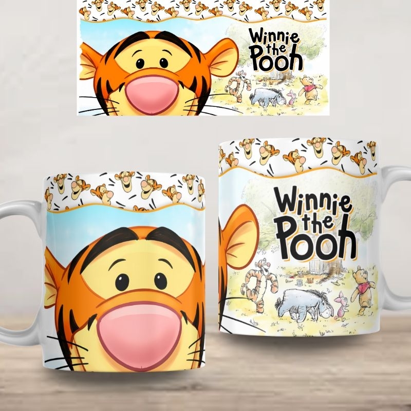 Caneca Personalizada Tigrão Ursinho Pooh Xícara 325ml Branca Cerâmica Porcelana Presente Lembrança