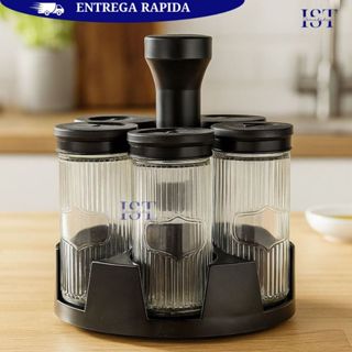 Porta Temperos 6 Potes Vidro com Tampa Dosadora Organizador Giratório Condimentos em Oferta na Shopee