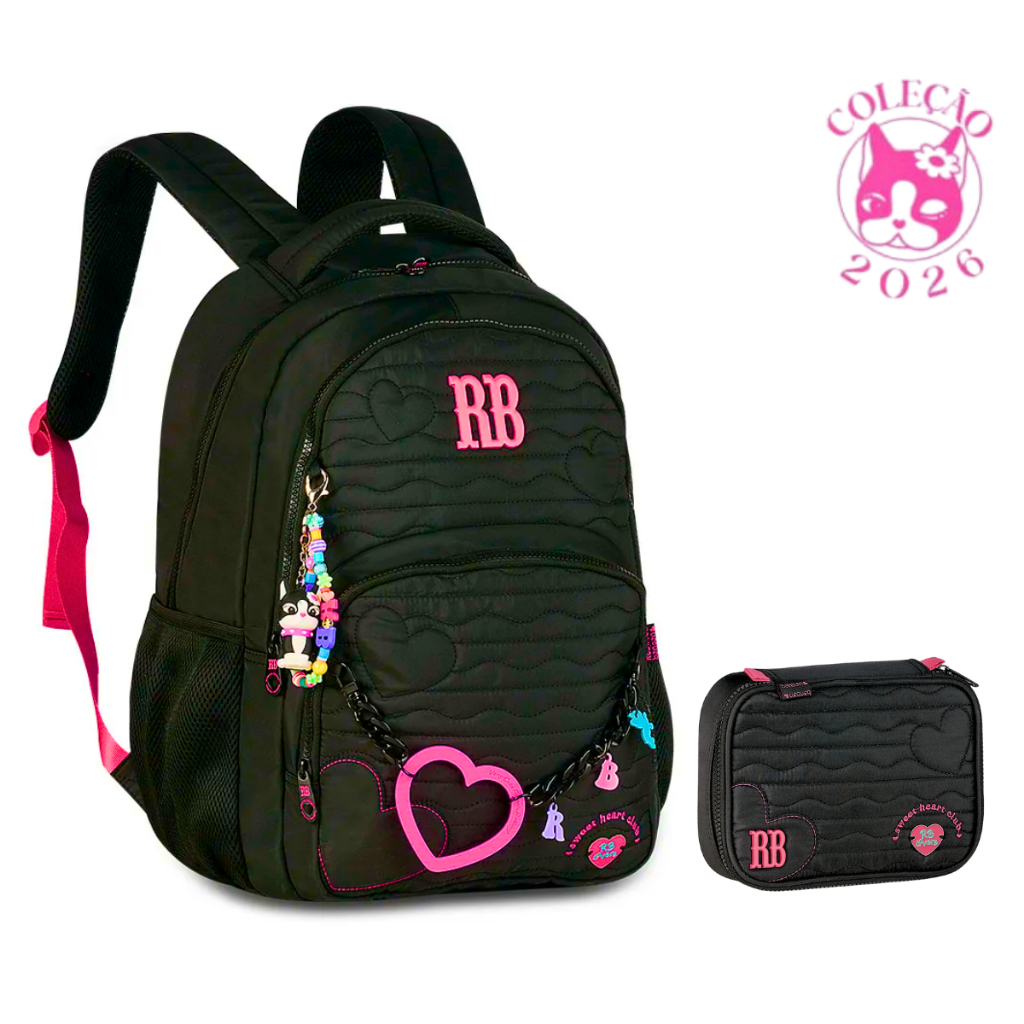 Kit Mochila de Costas e Estojo Rebecca Bonbon Heart Beats -Clio Style