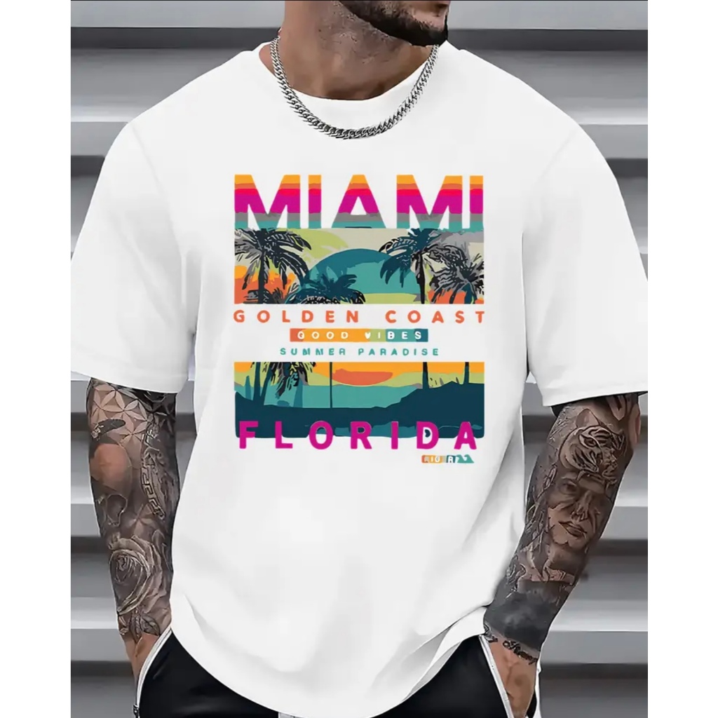 Camiseta Masculina Algodão MIAMI FLORIDA estilo casual caimento perfeito leve confortável Resistente